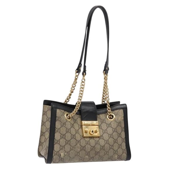 GUCCI GG Supreme Chain Shoulder Bag PVC Beige Gold 498156 Auth bs28269 - Picture 1 of 16